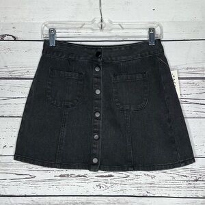 Brandy Melville Pacsun NWT 27/4 Black Denim Snap Button Front A-Line Jean Skirt